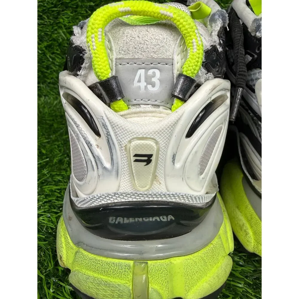 Balenciaga Runner Sneaker White Black Fluo Neon Yellow Distressed Mens sz 10
